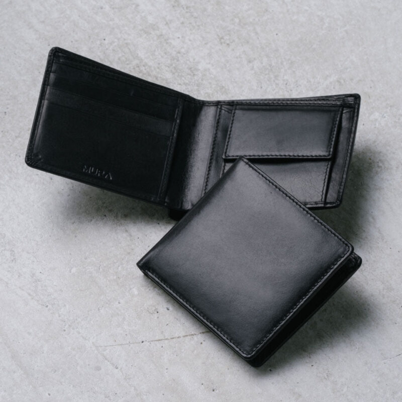 MURAの「牛本革レザー 隠しポケット付 スリム 二つ折り財布」